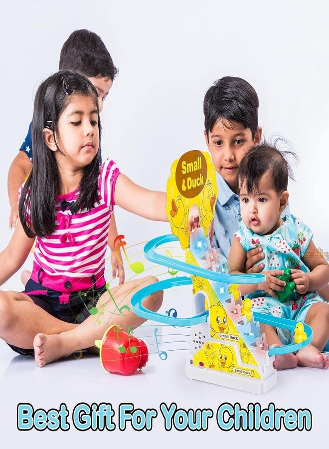 إكسورا مجموعة ألعاب إكسورا على شكل بطة، مجموعة مسار سباق كرتوني مضحكة على شكل بطة تتسلق السلالم تلقائيًا، لعبة بطة صغيرة جميلة على شكل سلم متحرك مع أضواء وموسيقى، تتضمن 3 بطات (متسابق مسار البطة). - Image 4